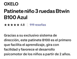 Patinete 3 ruedas Btwin niño azul
