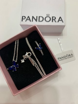 Conjunto Pandora Mariposa Azul Collar y Anillo