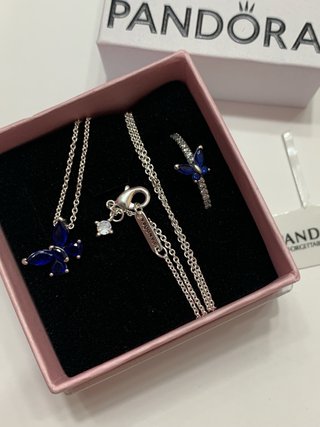 Conjunto Pandora Mariposa Azul Collar y Anillo