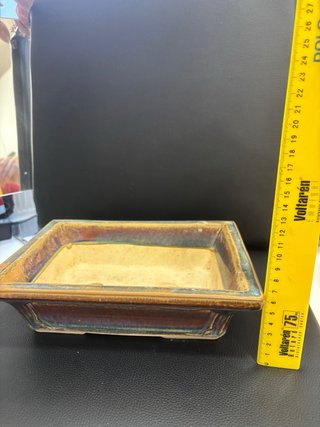 Maceta bonsai cerámica lacada marrón/dorada