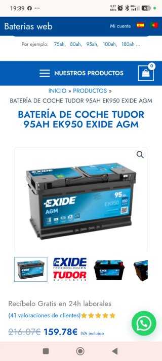 Batería Coche Exide AGM 95Ah EK950