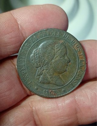 Moneda 5 céntimosde escudo 1868 Isabel II