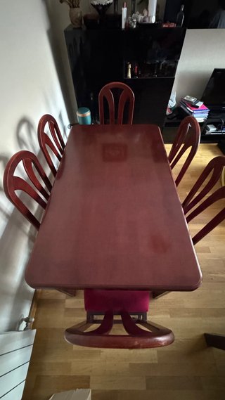 Mesa de comedor de madera extensible y 6 sillas