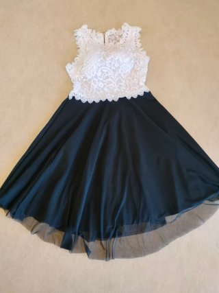Vestido fiesta encaje blanco y negro