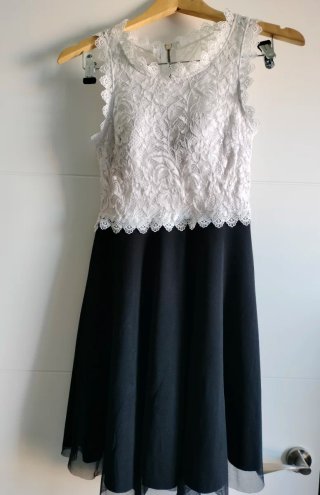 Vestido fiesta encaje blanco y negro