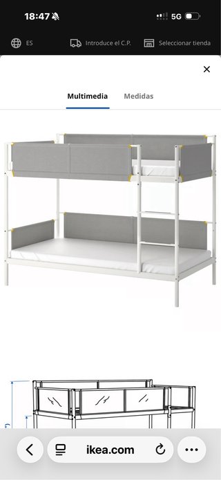Litera IKEA VITVAL + Cama Inferior + 3 Colchones