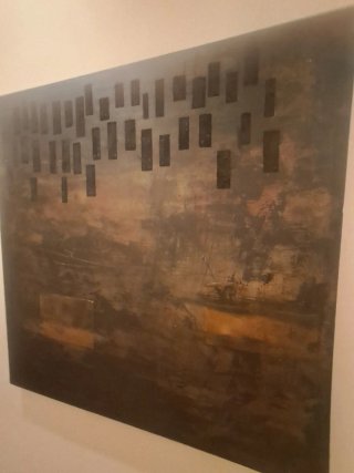 Cuadro pintado a mano metal madera