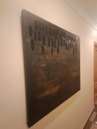 Cuadro pintado a mano metal madera