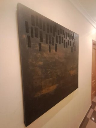 Cuadro pintado a mano metal madera