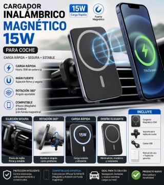Cargador Inalámbrico Magnético 15W para Coche