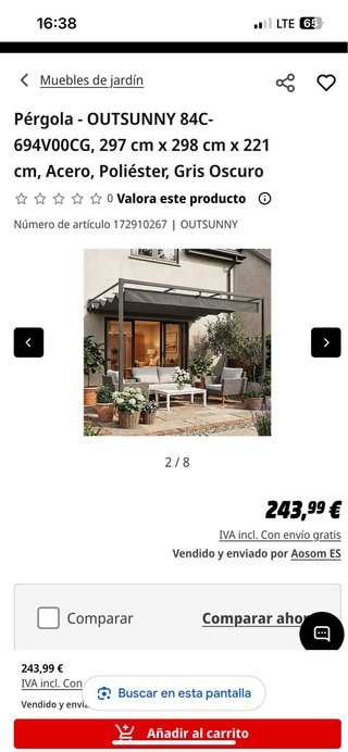 Pérgola Exterior Outsunny Gris Oscuro