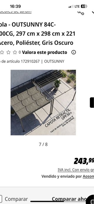 Pérgola Exterior Outsunny Gris Oscuro