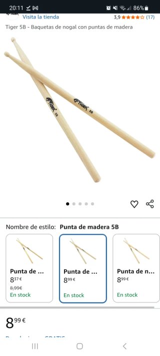 Baquetas de batería Tiger de madera