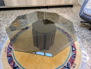 Mesa de centro octogonal cristal y madera