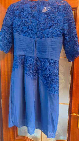 Conjunto Fiesta Azul Real: Vestido Encaje + levita