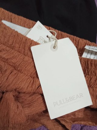 Pantalón ancho beige/rosa talla S