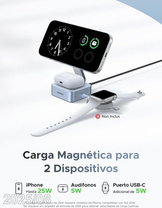 UGREEN Cargador inalambrico 2en1 MagFlow Qi2 25W