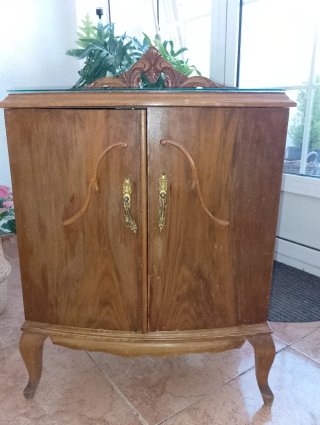 Mesita de noche antigua madera y cristal