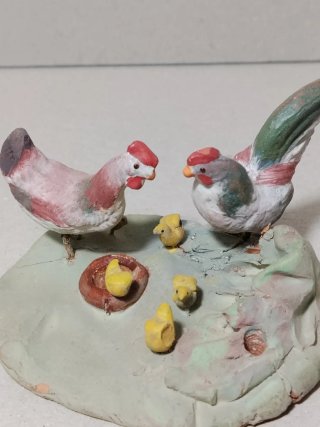 Figura Belén pesebre Gallinas y Pollitos Barro