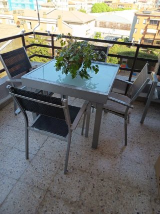 Mesa extensible terraza y 6 sillas