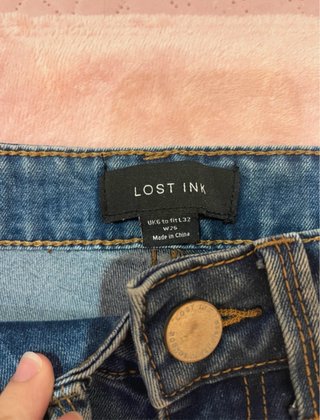 Pantalón vaquero recto roto azul Lost Ink Talla S