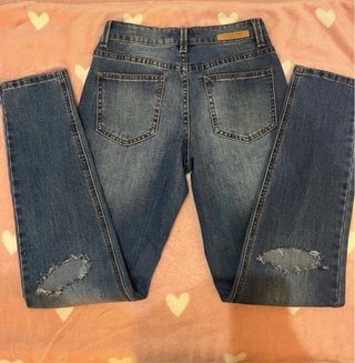 Pantalón vaquero recto roto azul Lost Ink Talla S