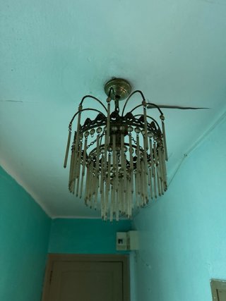 Lampada da soffitto vintage in bronzo e cristallo