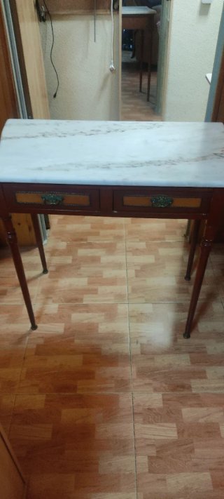 Mesa de entrada antigua mármol y madera