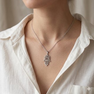Colgante Mano Fátima Acero con Cadena