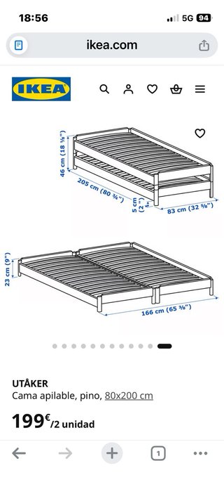 Estructura cama IKEA UTÅKER apilable de pino