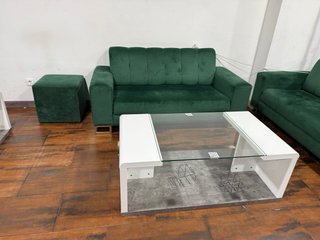 Sofá Biplaza Verde Terciopelo y Mesa Cristal
