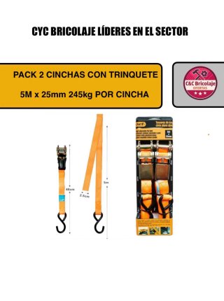 Confezione da 2 Cinche con Trinchetto 5m x 25mm 245kg