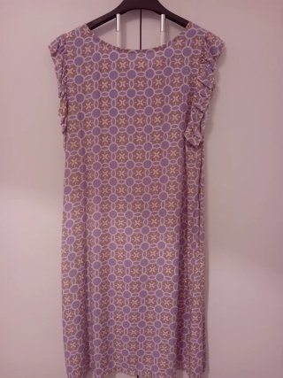 Vestito fantasia geometrica viola e beige