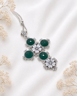 Collana croce argento 925 cammeo zirconi donna