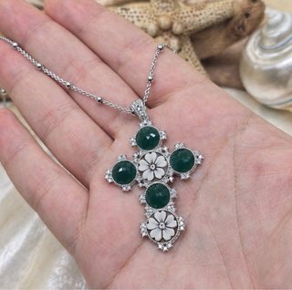 Collana croce argento 925 cammeo zirconi donna