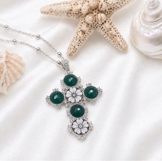 Collana croce argento 925 cammeo zirconi donna
