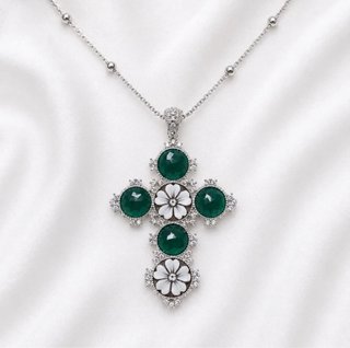 Collana croce argento 925 cammeo zirconi donna