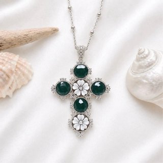 Collana croce argento 925 cammeo zirconi donna