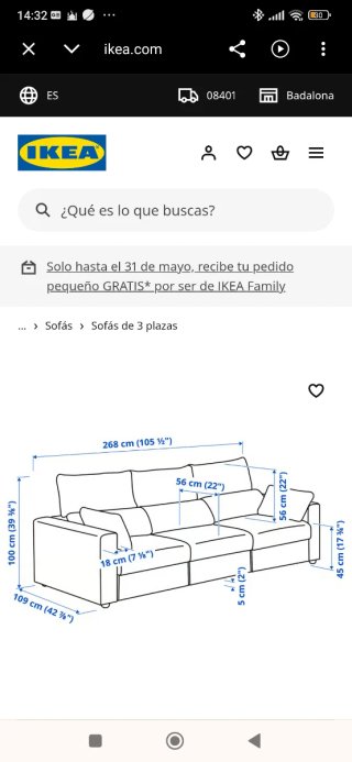 Sofá modular Ikea 3 plazas gris