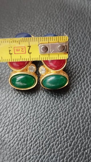 Pendientes clips vintage oro piedras colores