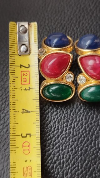 Pendientes clips vintage oro piedras colores