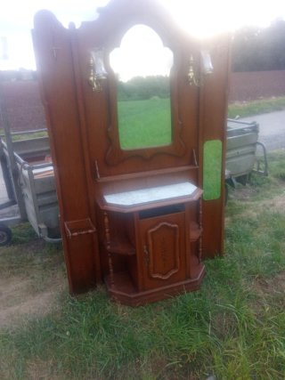 Mueble recibidor antiguo madera y mármol