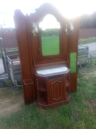 Mueble recibidor antiguo madera y mármol