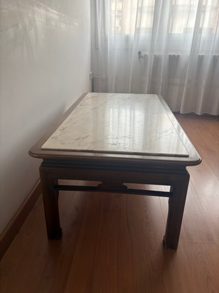 Mesa centro mármol y madera 109x60x41cm