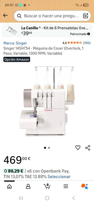 Remalladora Singer 14SH754 Overlock