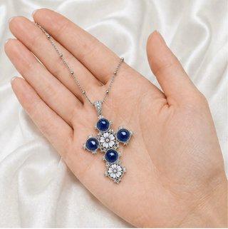 Collana croce argento 925 cammeo zirconi blu