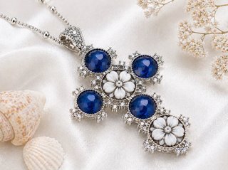 Collana croce argento 925 cammeo zirconi blu