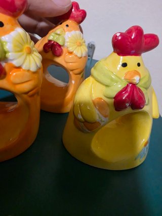 Portatovaglioli Galline Ceramica Set 3
