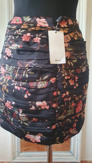 Falda Mango Estampada Fruncida
