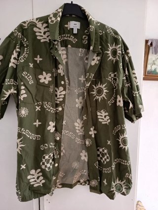 Camisa H&M Estampada Verde Talla l